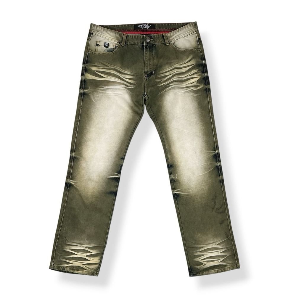 Switch Remarkable Jeans Mens 38x32 (ACTUAL38x31) Green Slim Straight Grunge